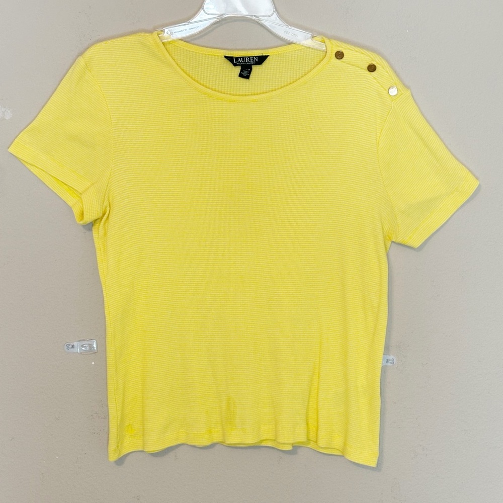 Ralph Lauren Short Sleeve Yellow Top with Gold Button Accents - size LP